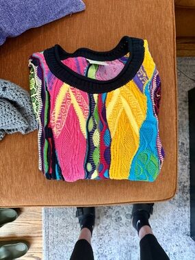 COOGI Multicolor Scoop Neck Sweater — Pink, Yellow, Blue, Green, Black